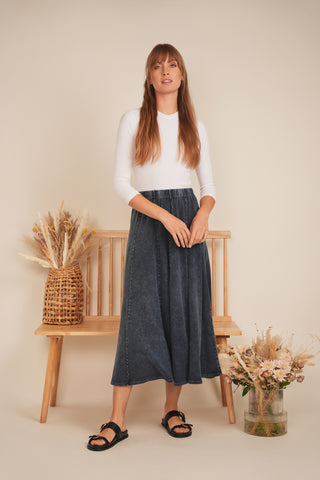 altimge2 for Spades Blue Dark Denim Mineral Wash Panel 34" Skirt at Dress Code itsdresscode.com