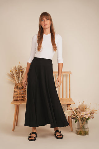 Positive Black Ribbed Panel Maxi 39" Skirt at Dress Code itsdresscode.com