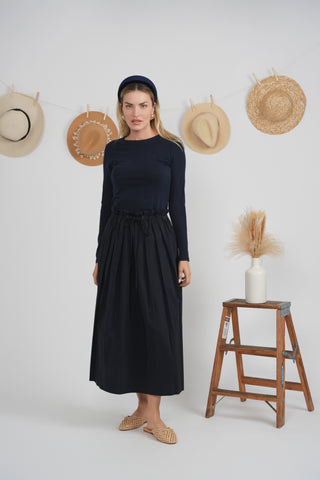 altimge1 for E.U.X Exclusive Black Cotton Paperbag Drawstring 34" Skirt at Dress Code itsdresscode.com