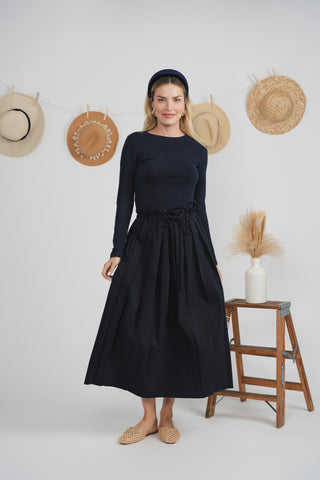 altimge2 for E.U.X Exclusive Black Cotton Paperbag Drawstring 34" Skirt at Dress Code itsdresscode.com