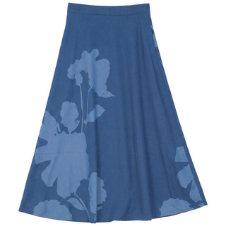 altimge1 for Versatile Blue Chambray Floral Printed 35" Skirt at Dress Code itsdresscode.com