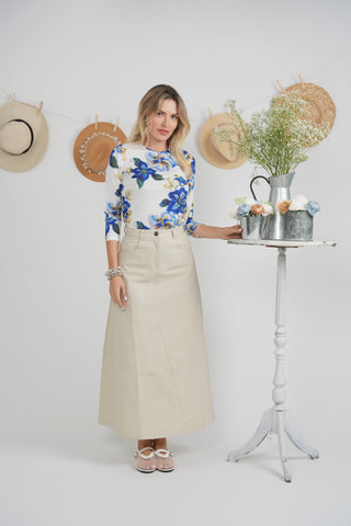 Faves Light Stucco Front V Seam Godet 37" Skirt at Dress Code itsdresscode.com