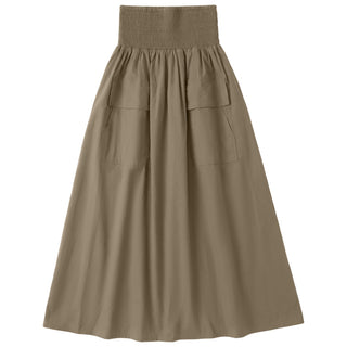E.U.X Exclusive Elm Wood Cotton Smocked Waist 37" Skirt with Front Pockets Skirt at Dress Code itsdresscode.com