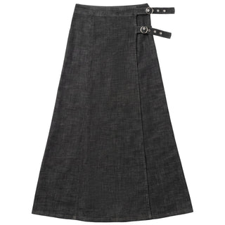 Faves Black Wash Wrap 35" Skirt with Side Buckles at Dress Code itsdresscode.com