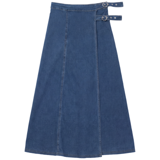 SB6CM2057SMW Dark Blue Denim Wash Wrap 35" Skirt with Side Buckles