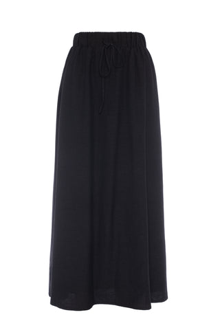 The Norway Club Black Linen Waistband Maxi Pull On 38" Skirt with Drawstring at Dress Code itsdresscode.com 