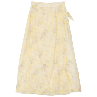 SB6CPT7358S Butter Floral Printed Fake Wrap 34" Skirt with Side Tie