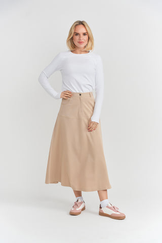 Aspect Light Beige Yoke Flare 34" Skirt with Pockets at Dress Code itsdresscode.com