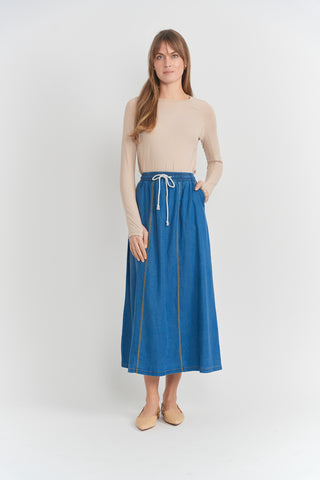 SB4CYT2303SL Blue Denim Panel Drawstring 36" Skirt