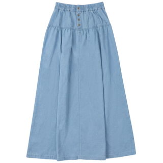 SB6CYT2872S Light Blue Denim Rubber Waist 35" Skirt with Front Buttons