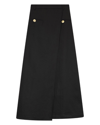 SWF2575 Black Wrap Front Pocket 35" Skirt With Gold Buttons