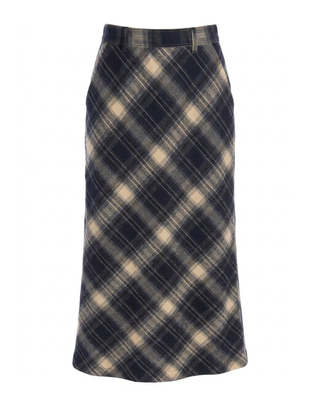 WB6CM2179SM Navy Wool Plaid Straight 35" Skirt