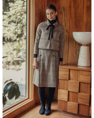 P21 Brown Plaid 25"- 27" Skirt with Front Buttons