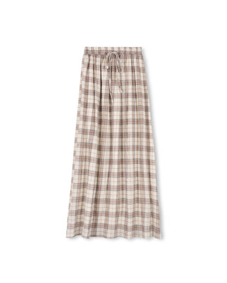 Beige White Plaid Drawstring Waist 36" Skirt at Dress Code itsdresscode.com