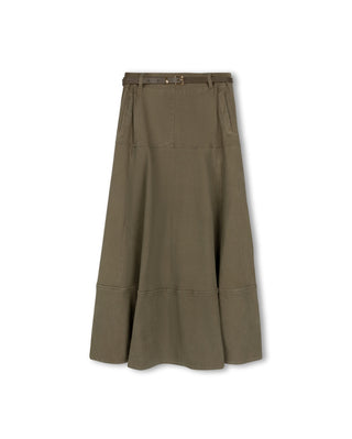 Beige Green Denim Drop Seam Paneled 36" Skirt at Dress Code itsdresscode.com