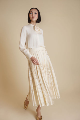 Novella Ivory Eyelet Pleated 34" Skirt at Dress Code itsdresscode.com