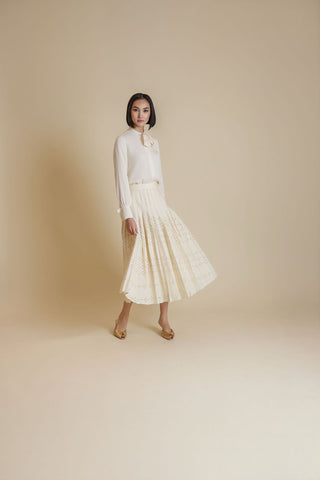 W-24198 Ivory Eyelet Pleated with Side Buttons 34" Skirt
