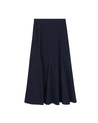 Slate Navy Denim Panel 35" Skirt With Brown Belt at Dress Code itsdresscode.com
