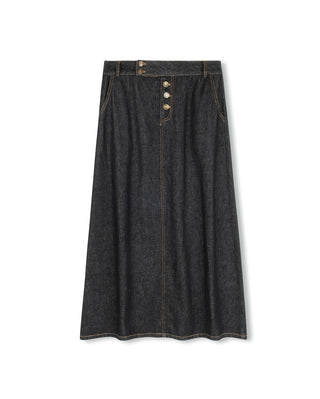 Story Black Denim Straight Button 35" Skirt at Dress Code itsdresscode.com