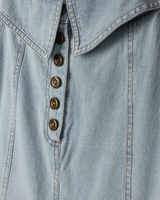 W-25256 Lt Blue Denim Foldover Waist Panel Front Button 36" Skirt