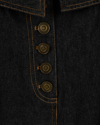 Beige Black Denim Foldover Waist Panel Front Button 36" Skirt at Dress Code itsdresscode.com