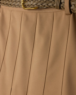 altimge3 Beige Camel Thin Poplin Pleated 35" Skirt With Braided Belt at Dress Code itsdresscode.com