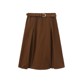 W-27614 Brown Denim Pleated Short Skirt