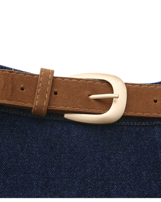 W-27614 Blue Denim Pleated 27" Skirt with Suede Belt
