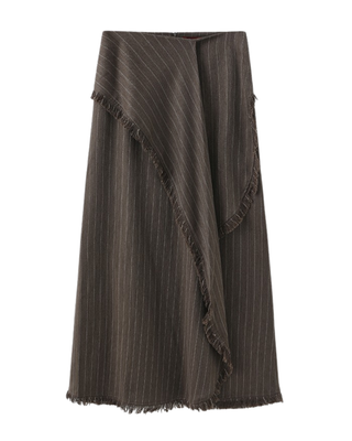 W-28258 Taupe Pinstripe Ruffle 36" Skirt