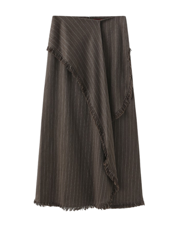 W-28258 Taupe Pinstripe Ruffle 36" Skirt