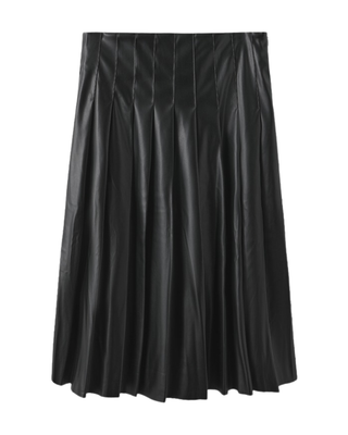 W-28907 Black Leather Preppy Pleated 27" Skirt