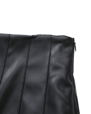 W-28907 Black Leather Preppy Pleated 27" Skirt