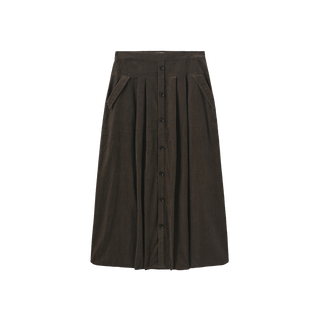 W-29305 Brown Corduroy Front Buttons 36" Skirt with Pockets