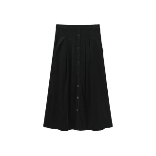 W-29305 Black Corduroy Front Buttons 36" Skirt with Pockets