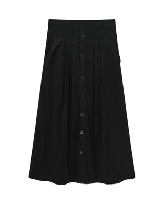 W-29305 Black Corduroy Front Buttons 36" Skirt with Pockets