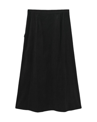 W-29305 Black Corduroy Front Buttons 36" Skirt with Pockets