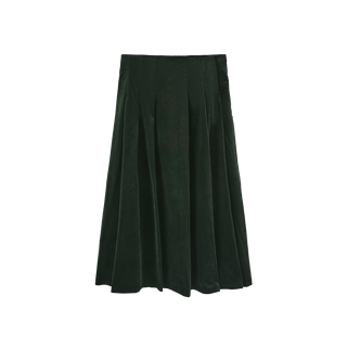 W-29448 Hunter Green Corduroy Combo Pleated 33" Skirt