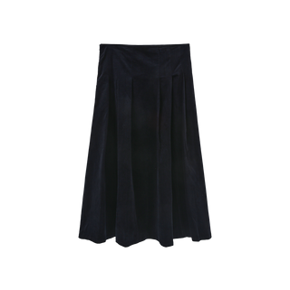 W-29448 Navy Corduroy Combo Pleated 33" Skirt