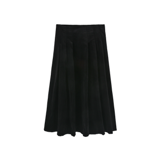 W-29448 Black Corduroy Combo Pleated 33" Skirt