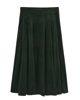 W-29448 Hunter Green Corduroy Combo Pleated 33" Skirt