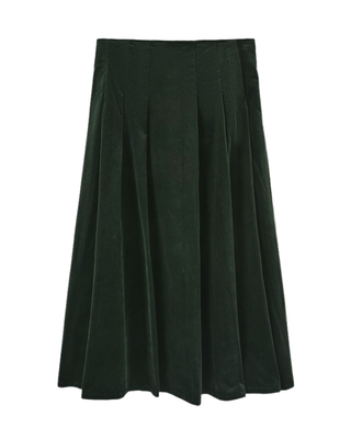 W-29448 Hunter Green Corduroy Combo Pleated 33" Skirt