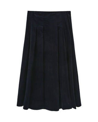 W-29448 Navy Corduroy Combo Pleated 33" Skirt