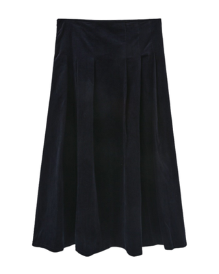 W-29448 Navy Corduroy Combo Pleated 33" Skirt