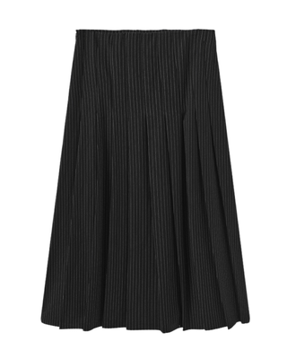 W-29450 Charcoal Stripe Wool Box Pleated 32" Skirt