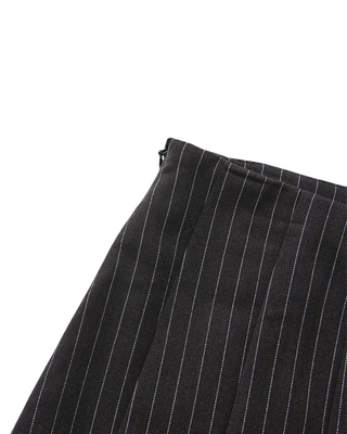 W-29450 Charcoal Stripe Wool Box Pleated 32" Skirt