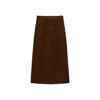 W-29513 Camel Corduroy Front Fly Straight 36" Skirt with Pockets