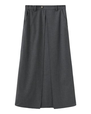 W-29739 Gray Front Pleated 36" Skirt with Pockets