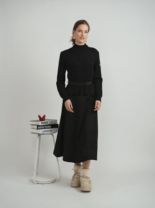 Diciannove Black A Line  Pull on Midi 33" Skirt at Dress Code itsdresscode.com