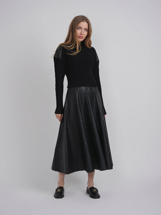 altimge1 for Versatile Charcoal Leather Paneled Midi 34" Skirt at Dress Code itsdresscode.com