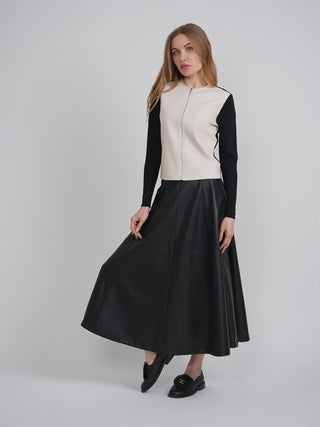 altimge2 for Versatile Charcoal Leather Paneled Midi 34" Skirt at Dress Code itsdresscode.com
